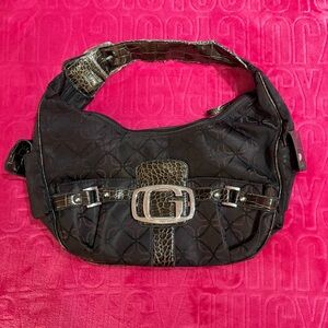 Y2K Guess-Styled Monogram Shoulder Bag – Croc Embossed Strap